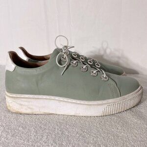 MJUS Sage Green Leather Lace Up Sneakers 41